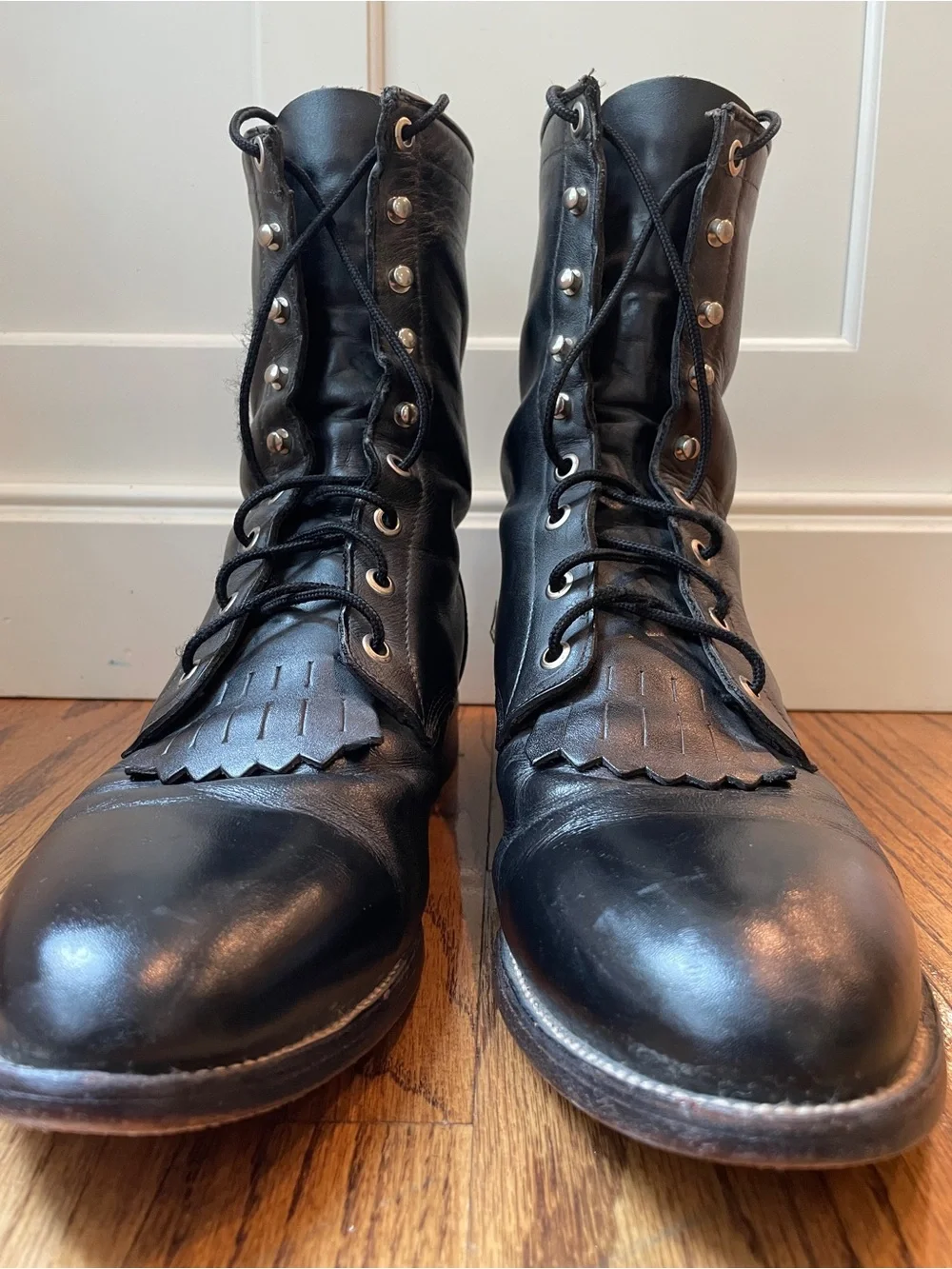 Vintage Justin 506 Black Leather Lace Up Kiltie Roper Boots Men’s 11 D USA